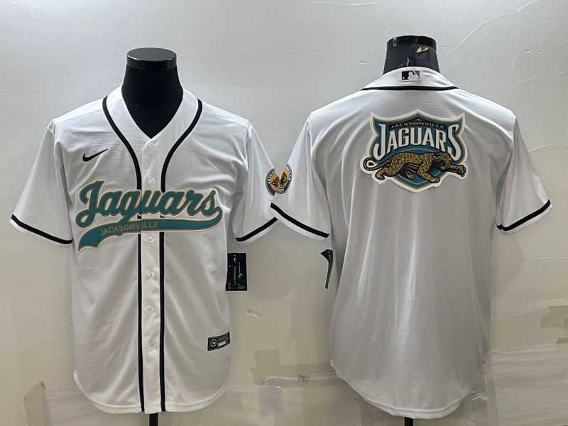 Mens Jacksonville Jaguars White Team Big Logo With Patch Cool Base Stitched Baseball Jersey->jacksonville jaguars->NFL Jersey